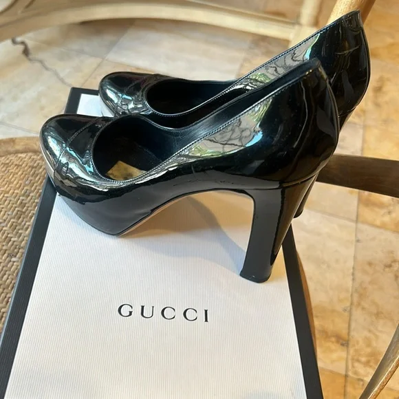 Chanel patent leather black platform pumps high heels 38 - Picture 4 of 13